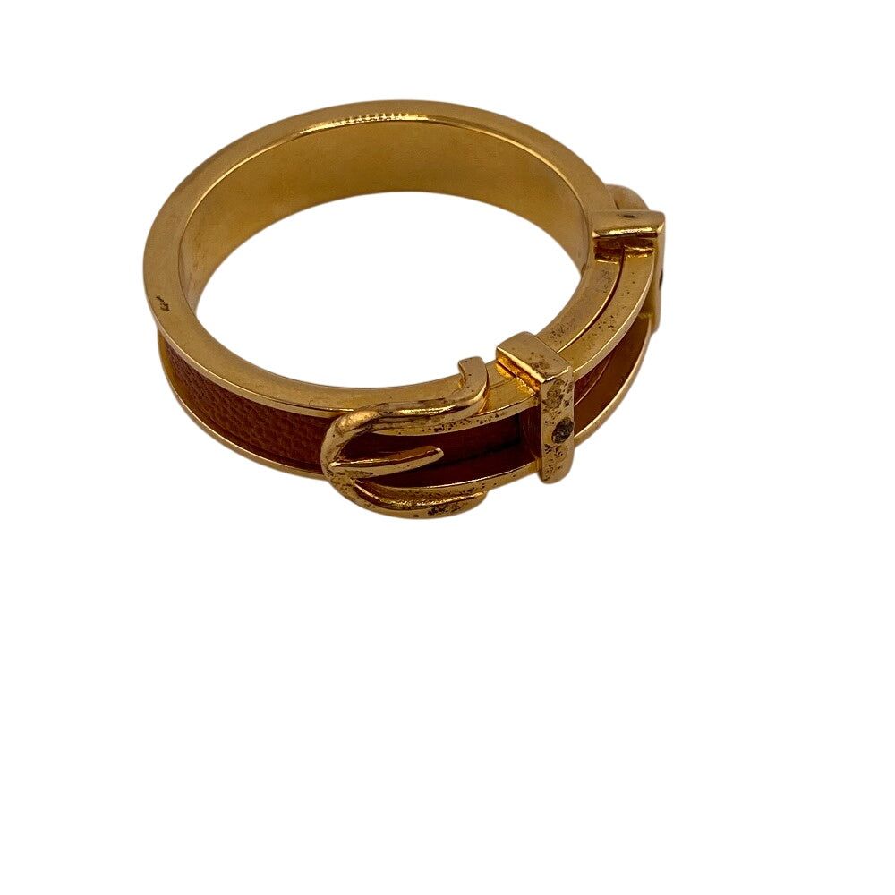 HERMES Scarf ring Leather, Gold Plated Orange Scarf ring Belt motif Saintur Women