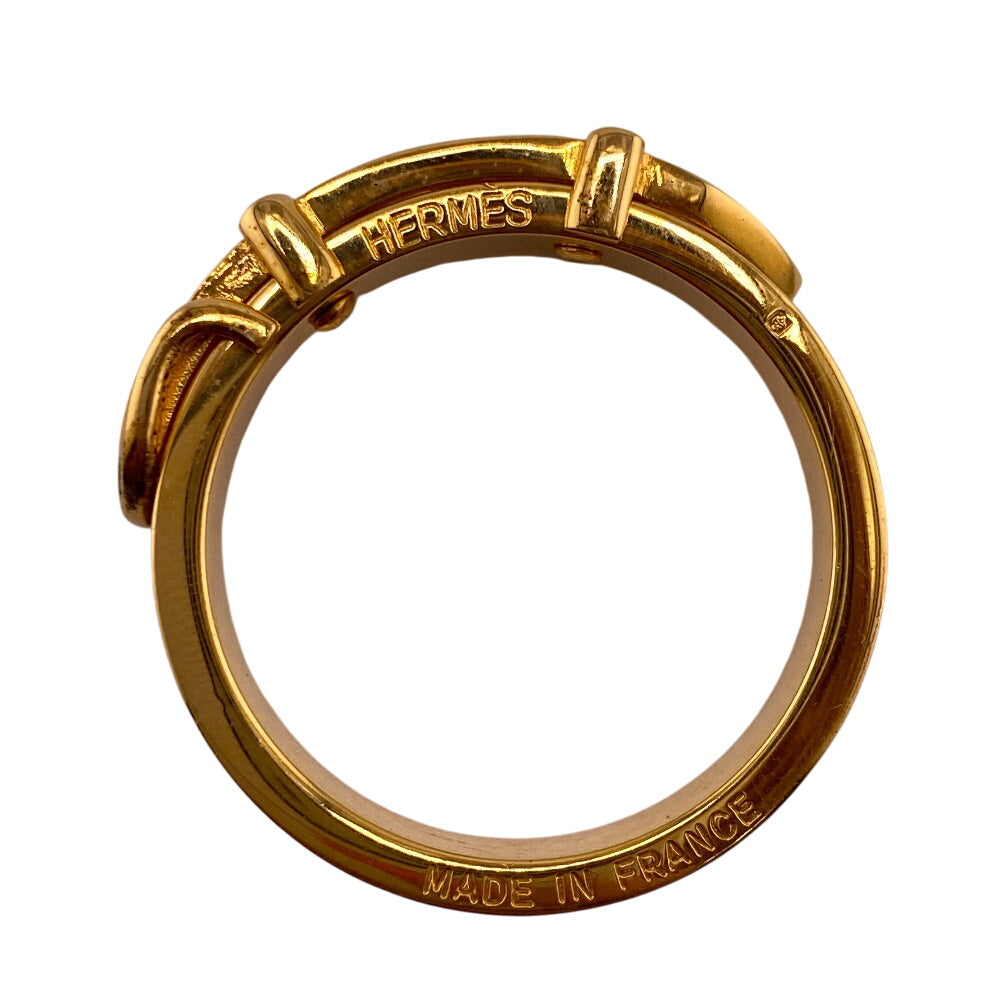 HERMES Scarf ring Leather, Gold Plated Orange Scarf ring Belt motif Saintur Women