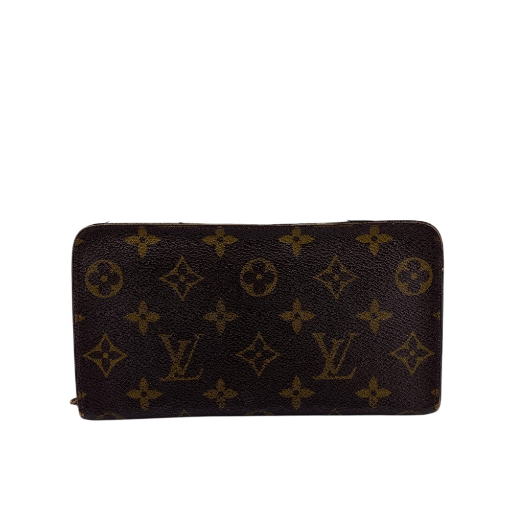 LOUIS VUITTON Long Wallet Purse M61727 leather Brown Zip Around Monogram Porto Monezup mens(Unisex)