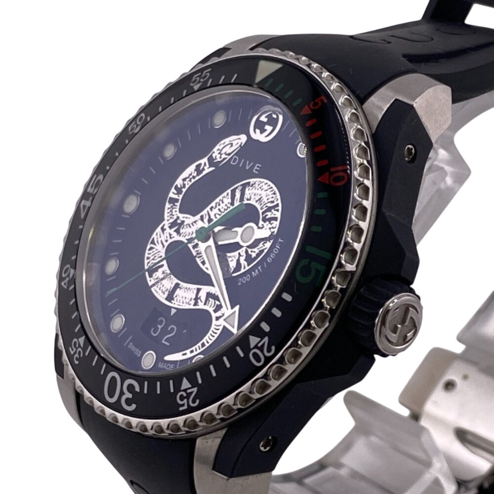 GUCCI Watches Quartz Stainless steel, rubber black Snake Black Dial 3 hands, date, working condition DIVE 136.3 black dial mens