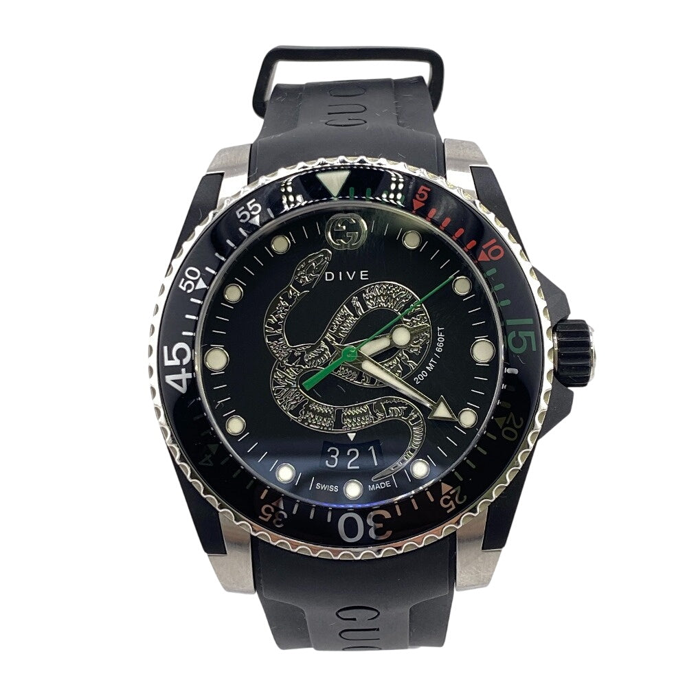 GUCCI Watches Quartz Stainless steel, rubber black Snake Black Dial 3 hands, date, working condition DIVE 136.3 black dial mens
