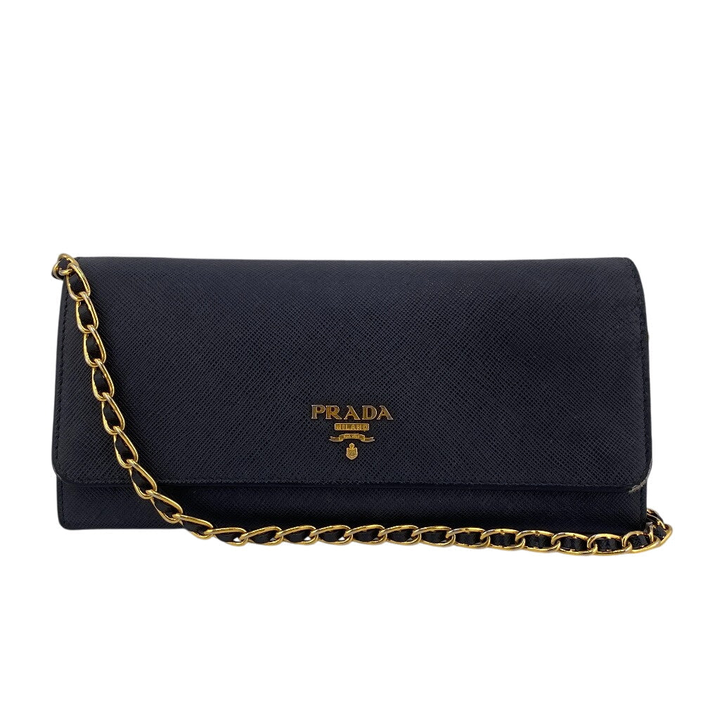PRADA Long Wallet Purse 1MT290 leather black Shoulder Bag Safiano Chain wallet Women