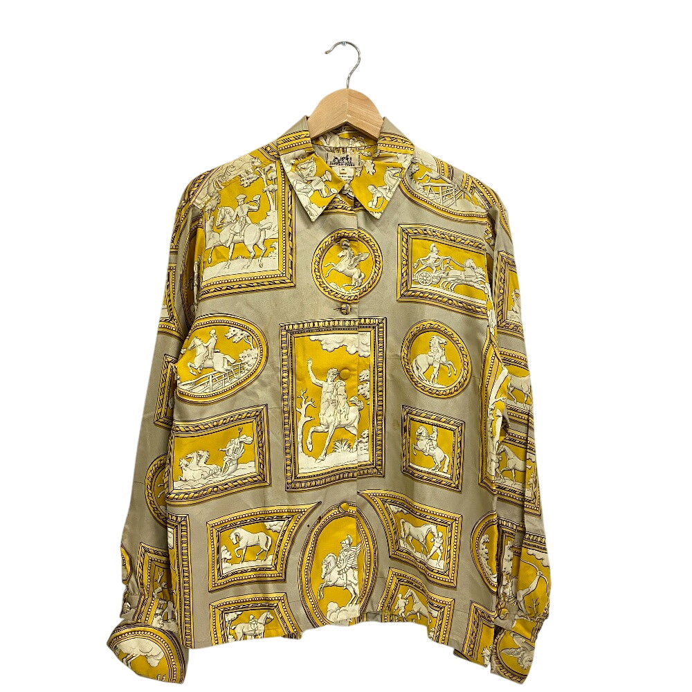 HERMES Long-sleeved T-shirt silk multicolor Carriage Pattern Women 40