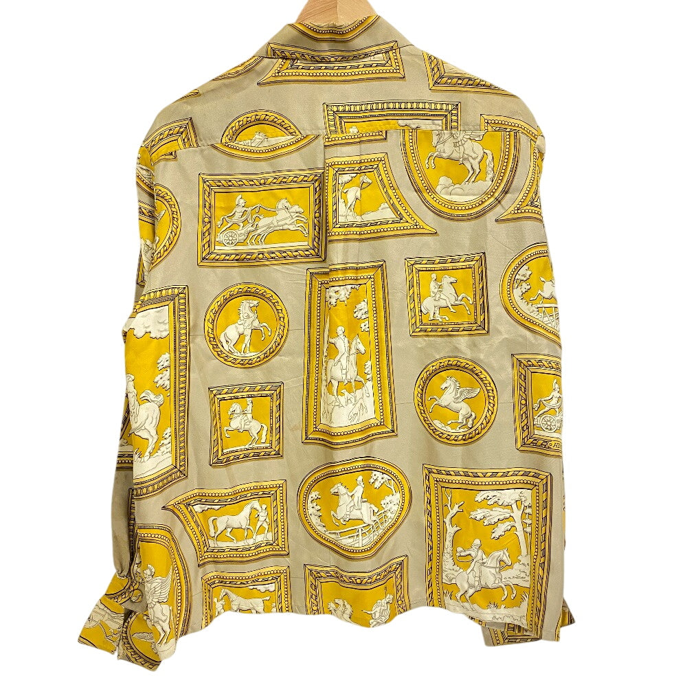 HERMES Long-sleeved T-shirt silk multicolor Carriage Pattern Women 40