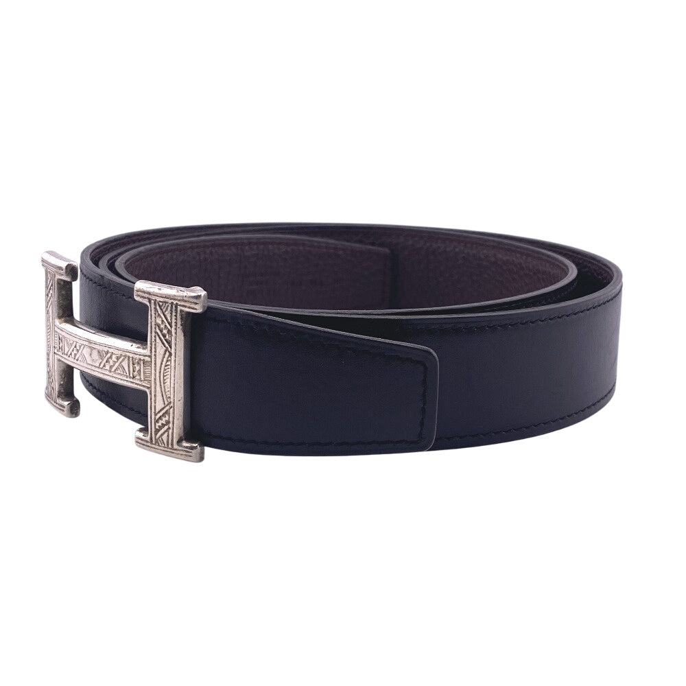 HERMES belt leather black H belt leather Constance Touareg mens 90