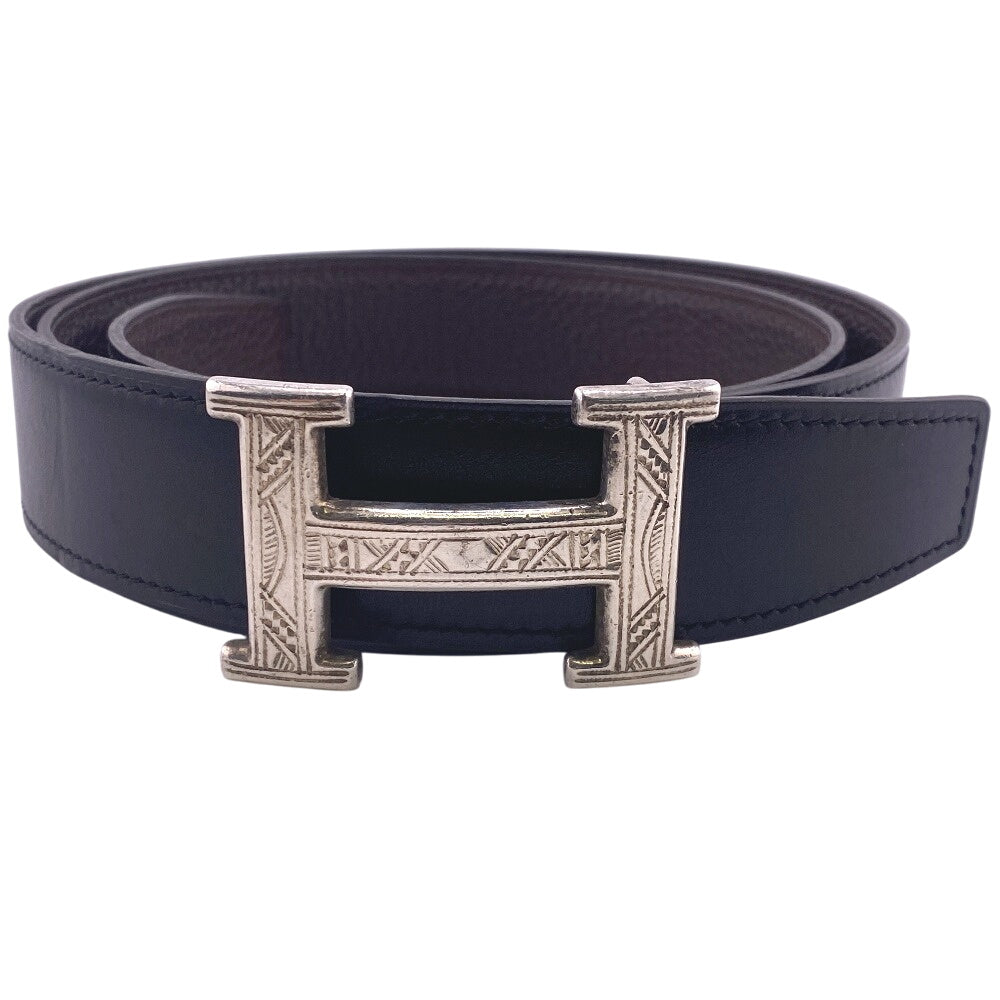 HERMES belt leather black H belt leather Constance Touareg mens 90