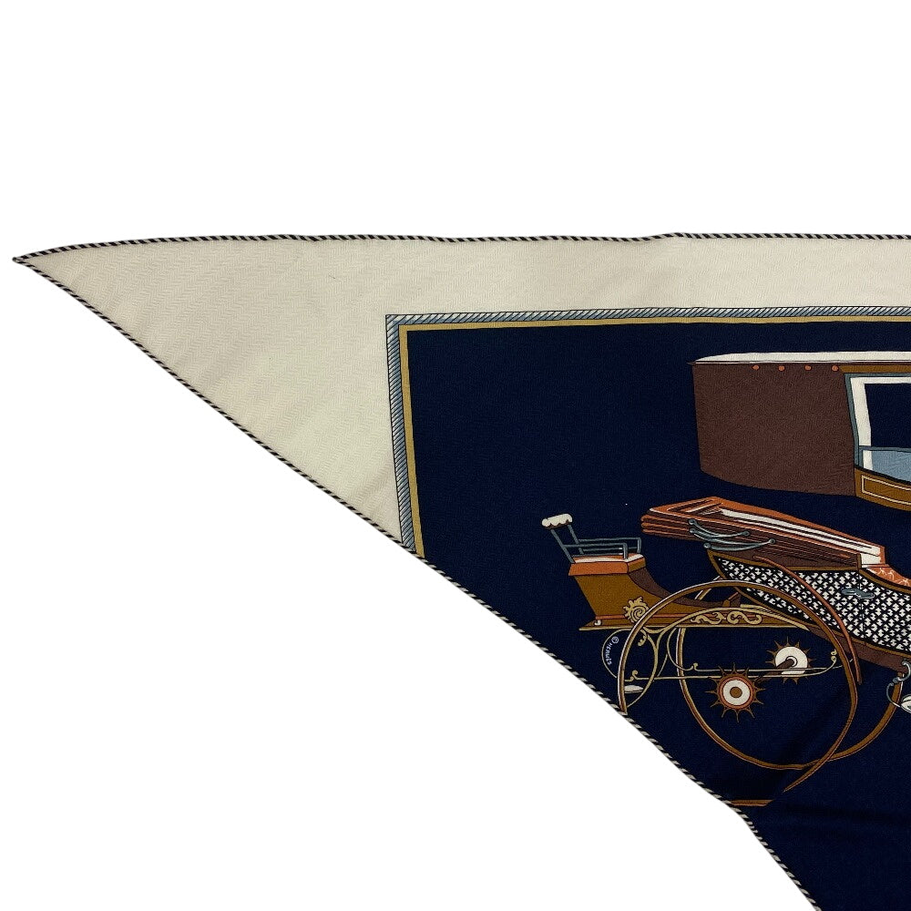 HERMES scarf Silk, Cashmere black LES VOITURES TRANSFORMATION Folding Wagon Triangle Jean Women