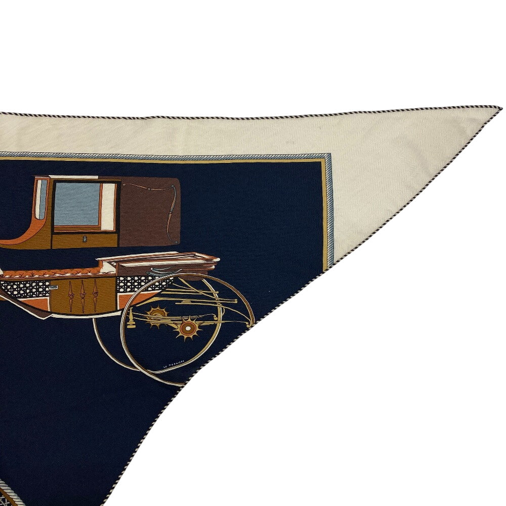 HERMES scarf Silk, Cashmere black LES VOITURES TRANSFORMATION Folding Wagon Triangle Jean Women