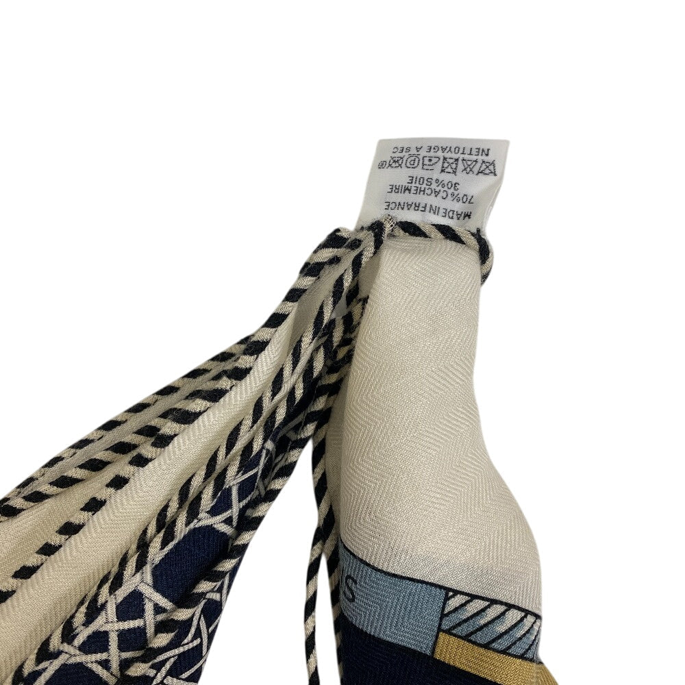 HERMES scarf Silk, Cashmere black LES VOITURES TRANSFORMATION Folding Wagon Triangle Jean Women