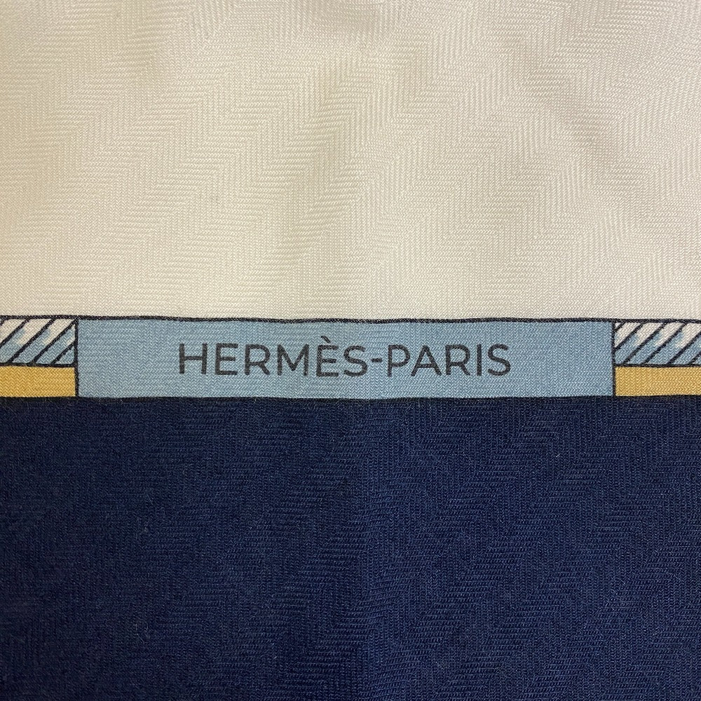 HERMES scarf Silk, Cashmere black LES VOITURES TRANSFORMATION Folding Wagon Triangle Jean Women