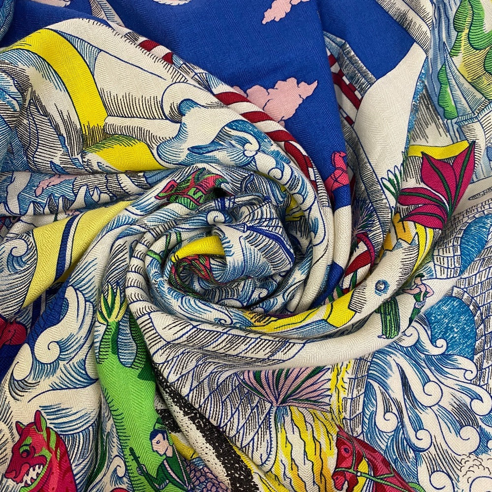 HERMES Stall Cashmere, Silk multicolor Carre Jean 140 Blue iris Cosmographia Universalis unisex(Unisex)