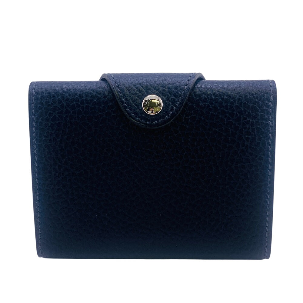 HERMES Long Wallet Purse leather Navy Compact wallet illiard compact Women