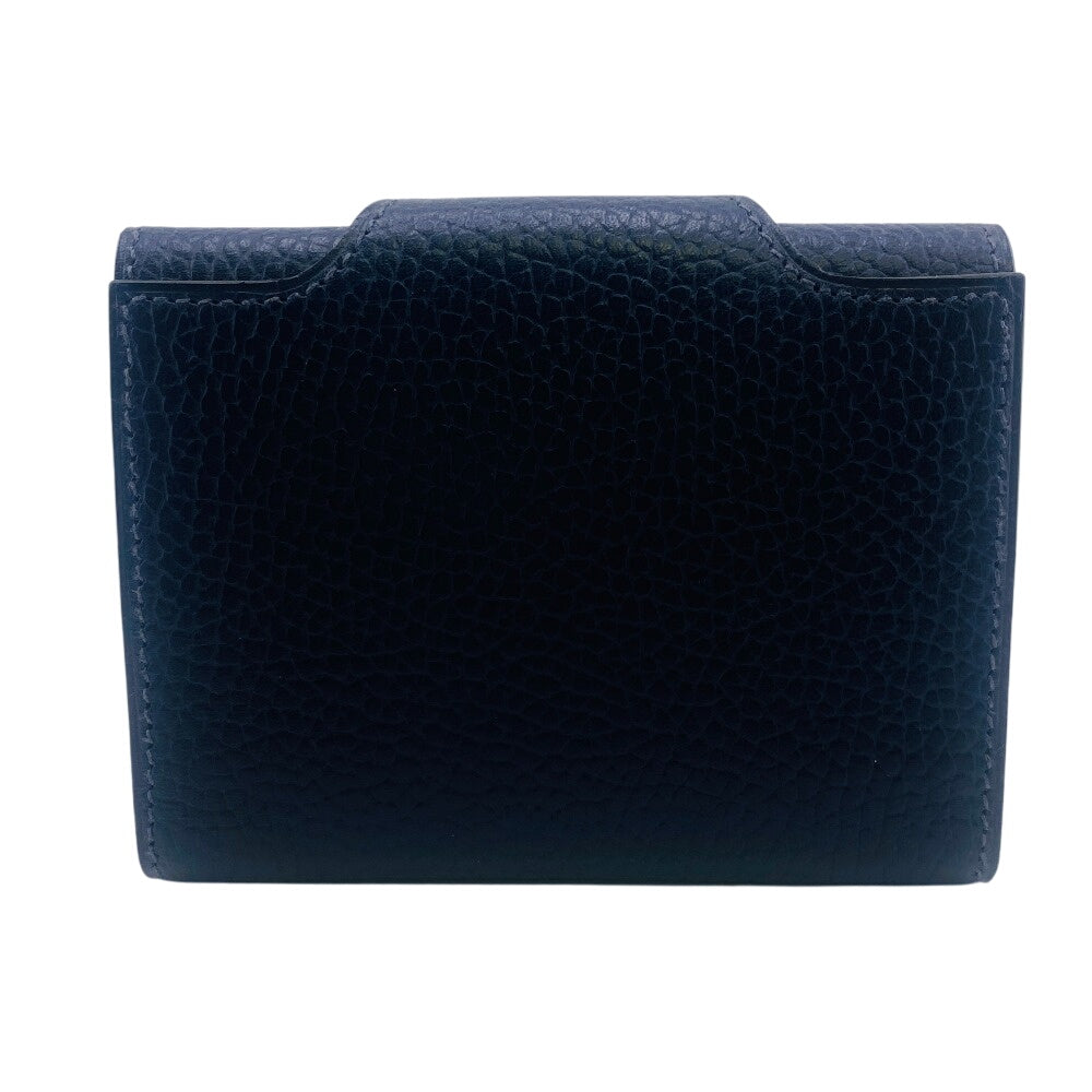 HERMES Long Wallet Purse leather Navy Compact wallet illiard compact Women