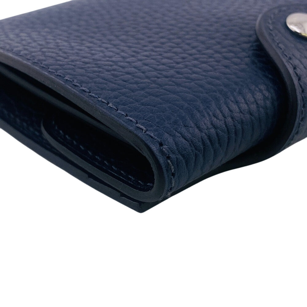 HERMES Long Wallet Purse leather Navy Compact wallet illiard compact Women