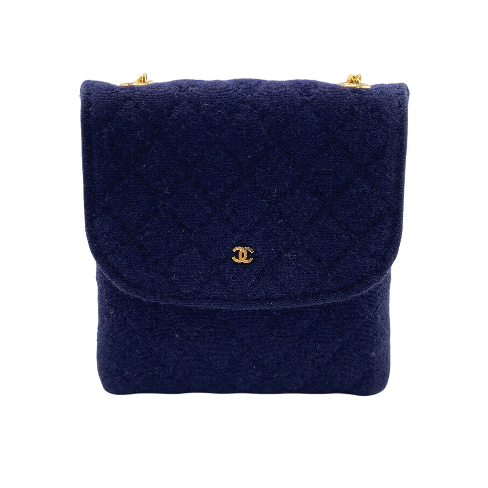 CHANEL Pouch cotton Navy Chained mini pouch Matrasse Women