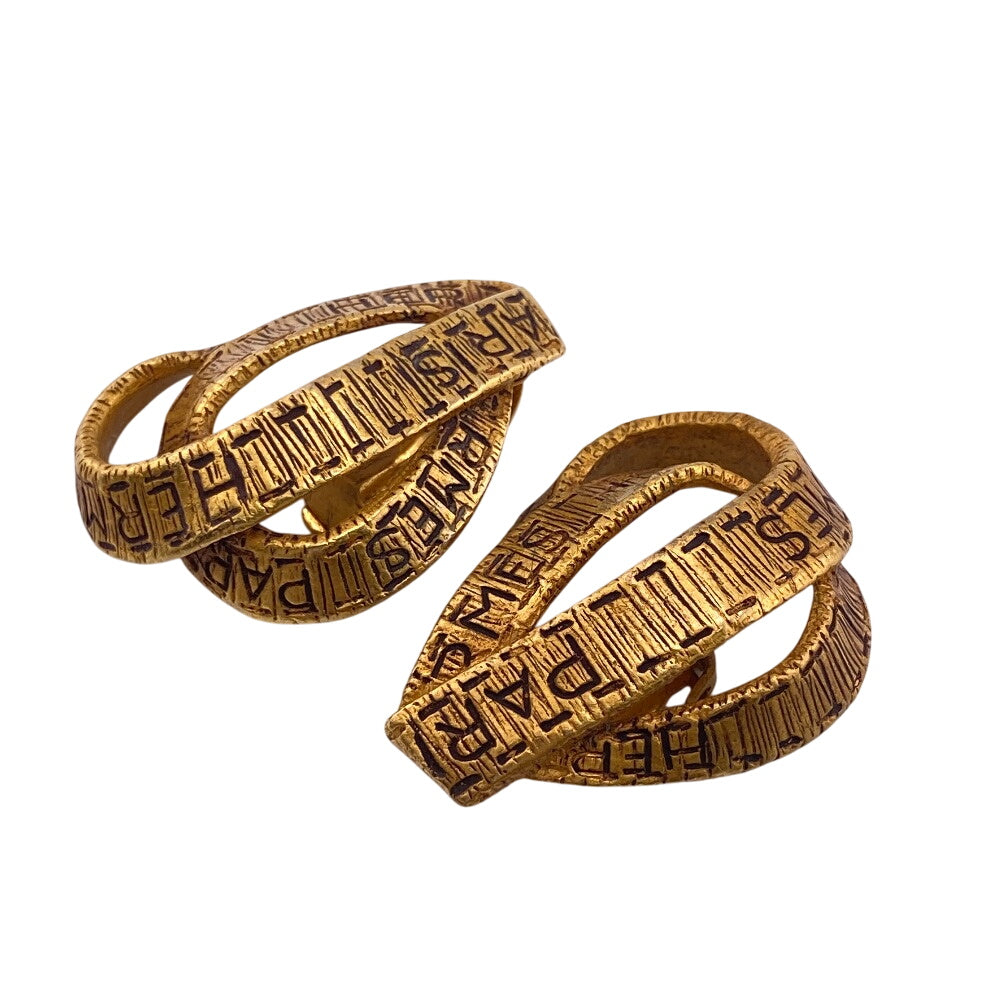 HERMES Earring Gold Plated gold Ribbon motif logo Women