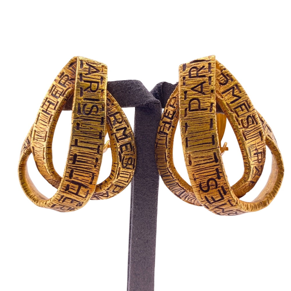 HERMES Earring Gold Plated gold Ribbon motif logo Women