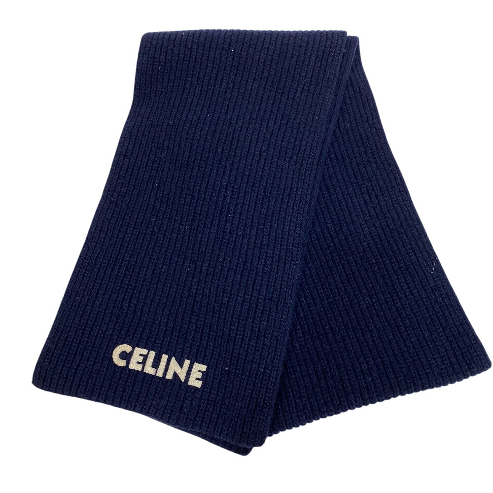 CELINE Scarf wool Navy Logo point wool scarf Women(Unisex)