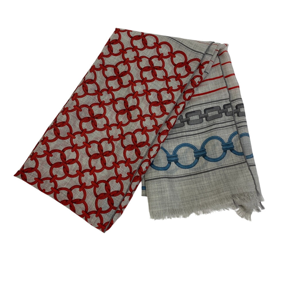 HERMES scarf silk gray Rectangles maillons and chaines Women