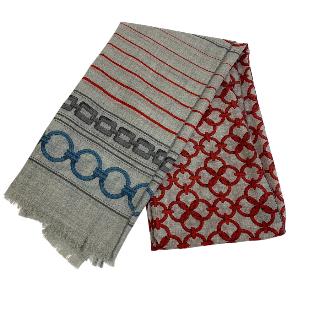 HERMES scarf silk gray Rectangles maillons and chaines Women