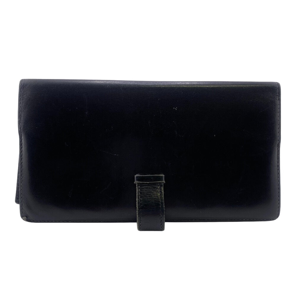 HERMES Long Wallet Purse Box scarf black 1996 Long Wallet Bean classic mens(Unisex)