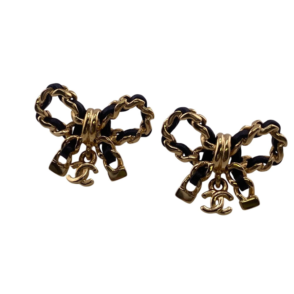CHANEL Pierce Gold Plated gold COCO Mark Ribbon Women