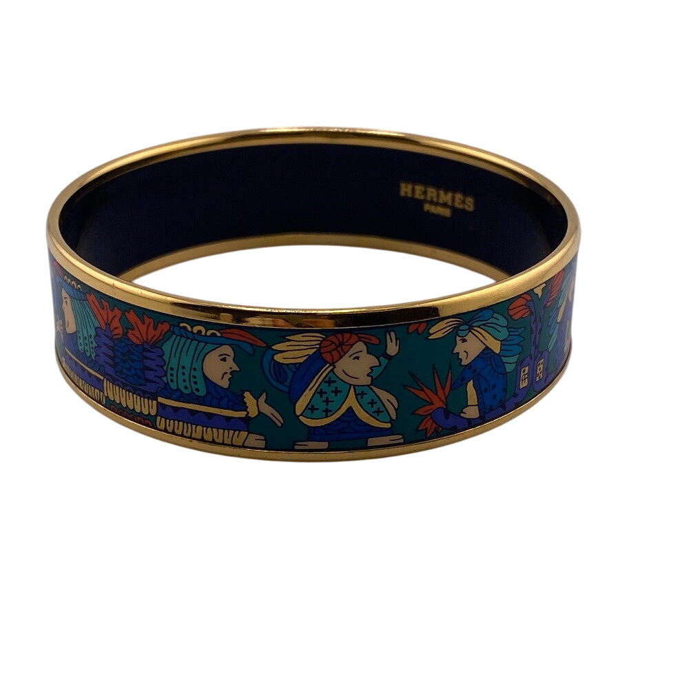 HERMES Bangle Gold Plated, Enamel gold Bracelet, cloisonn, Indian, multicolor Emilel GM Women