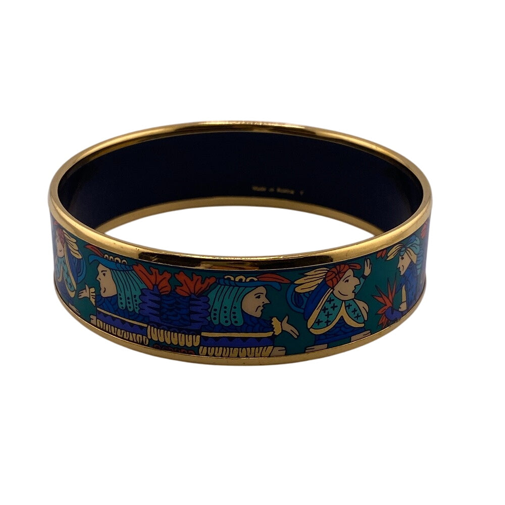 HERMES Bangle Gold Plated, Enamel gold Bracelet, cloisonn, Indian, multicolor Emilel GM Women