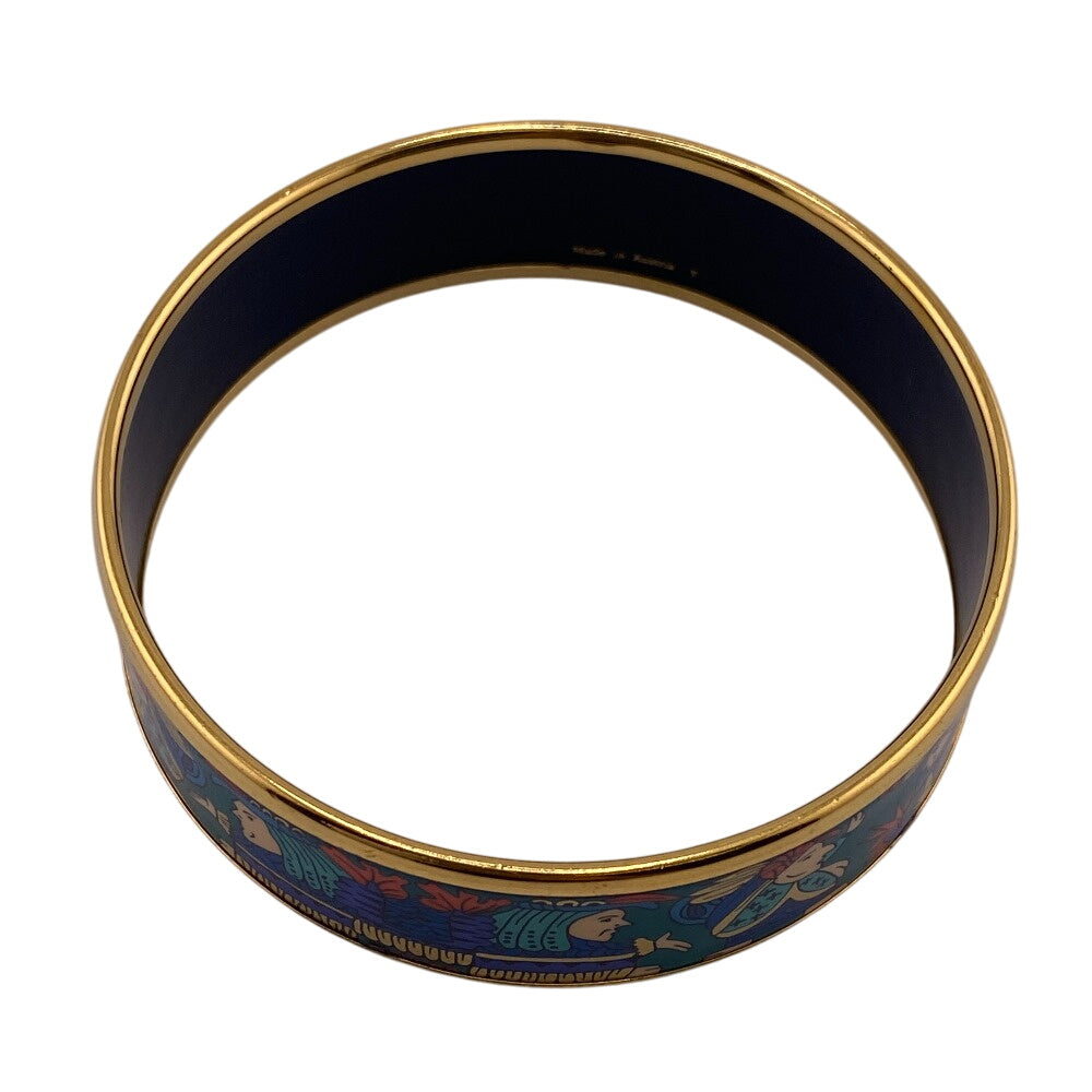 HERMES Bangle Gold Plated, Enamel gold Bracelet, cloisonn, Indian, multicolor Emilel GM Women