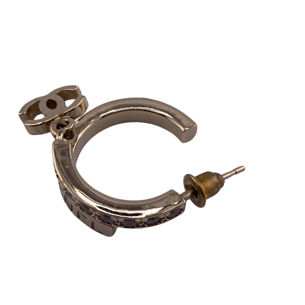 CHANEL Pierce Gold Plated, Rhinestone Silver Rhinestone logo COCO Mark Women