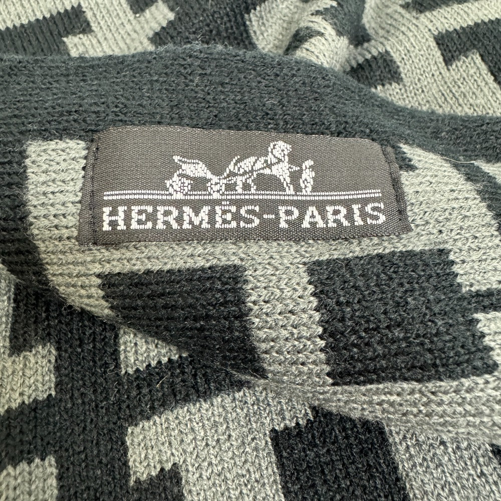 HERMES Scarf wool black H pattern reversible mens