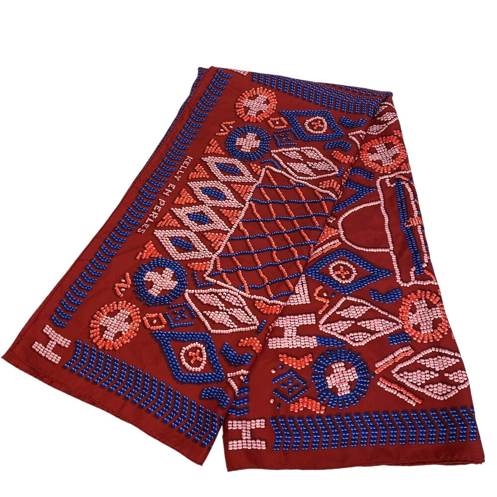 HERMES scarf silk Red KELLY EN PERLES Carre140 Women(Unisex)