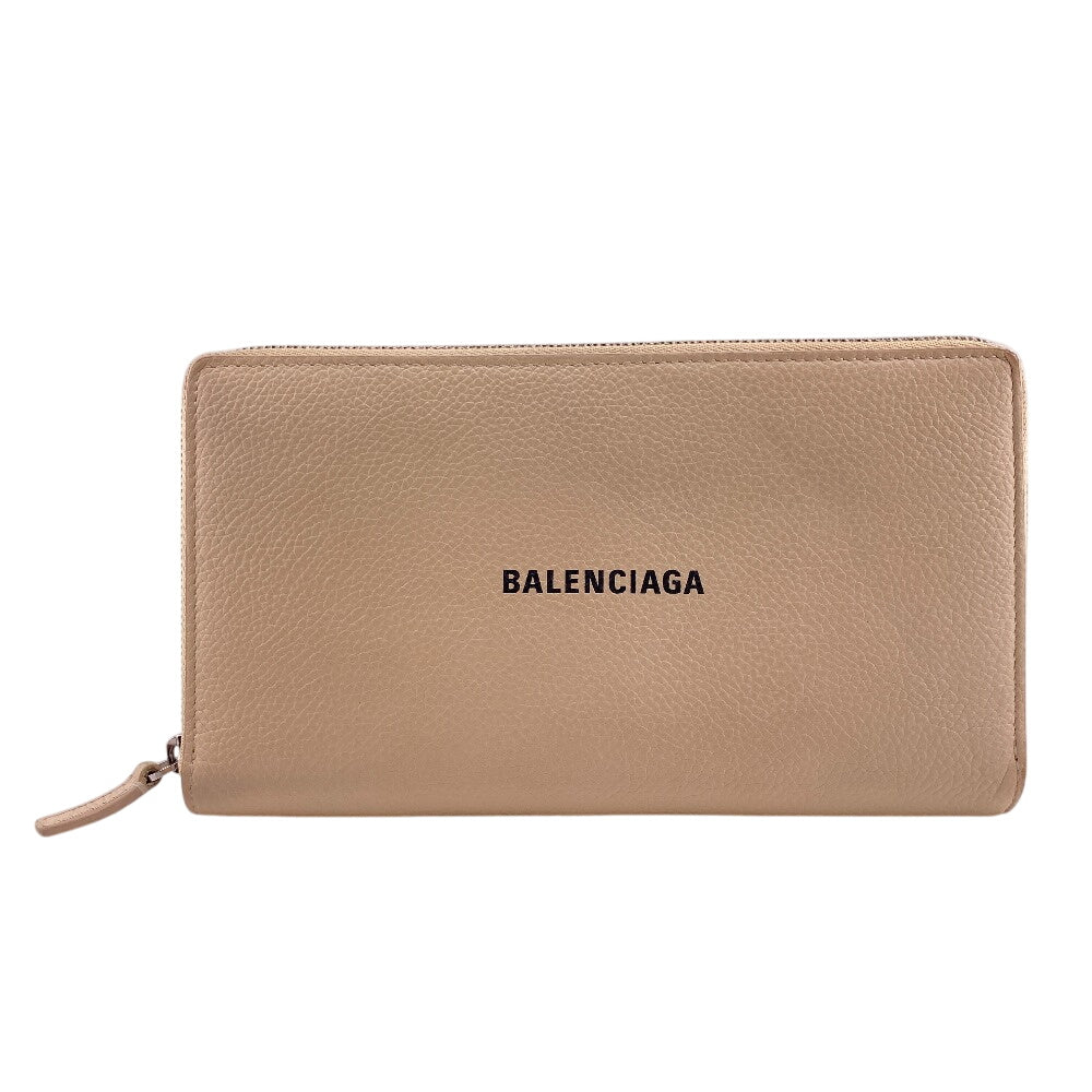 BALENCIAGA Long Wallet Purse 594317 leather beige Zip Around Cash Continental Wallet logo Women(Unisex)