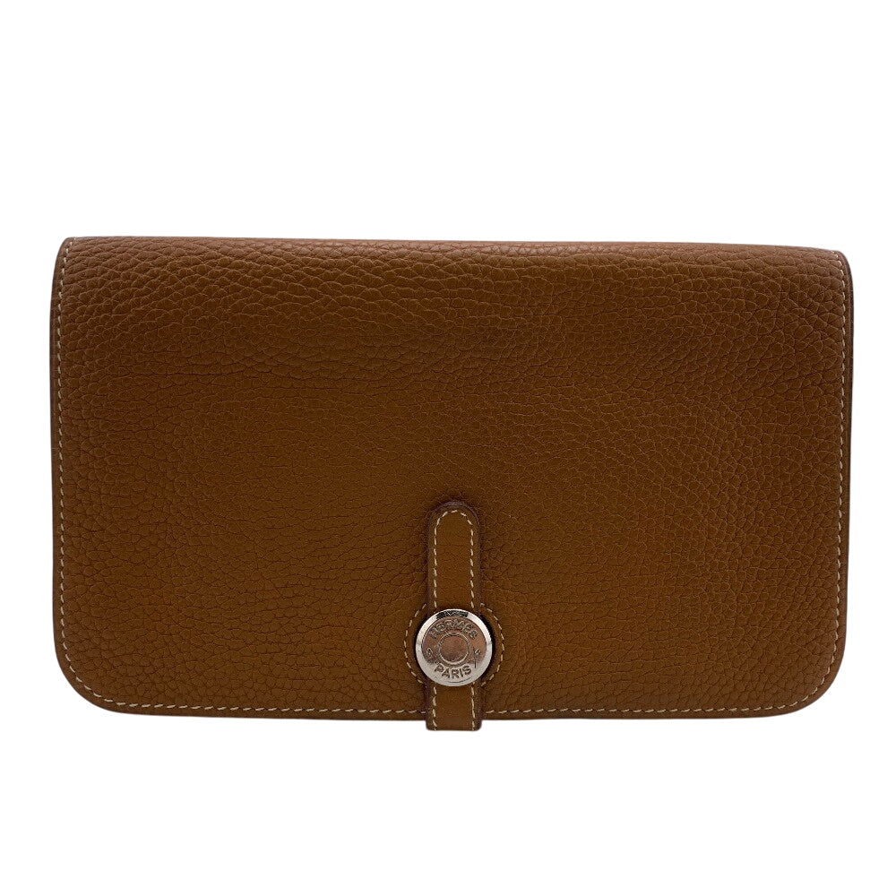 HERMES Long Wallet Purse Taurillon Clemence Brown duo Dogon GM Women