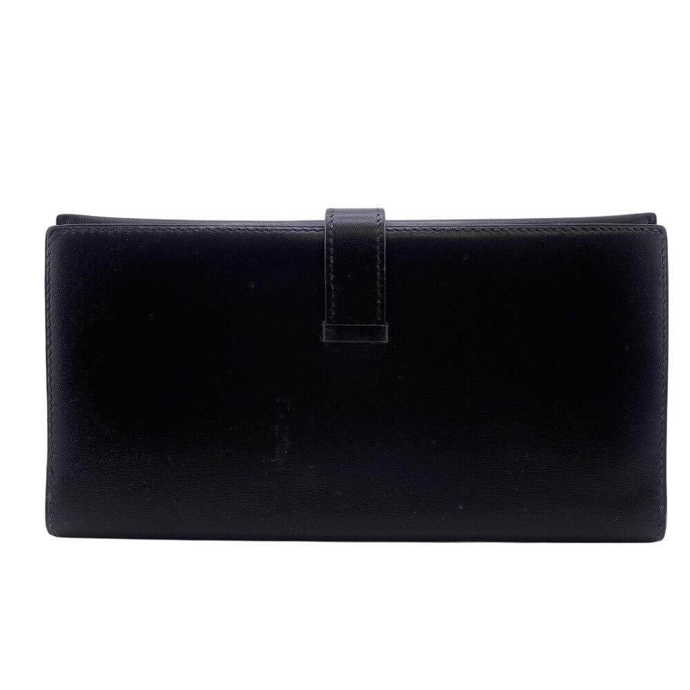 HERMES Long Wallet Purse leather black Long Wallet Purse Baan classic Women