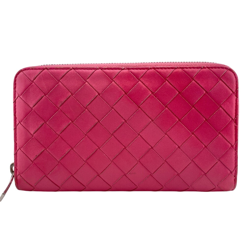 BOTTEGAVENETA Long Wallet Purse leather pink Zip Around INTRECCIATO Women