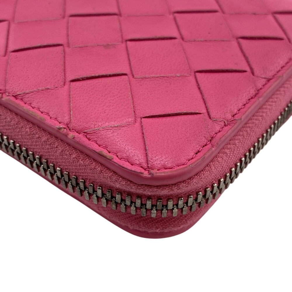 BOTTEGAVENETA Long Wallet Purse leather pink Zip Around INTRECCIATO Women