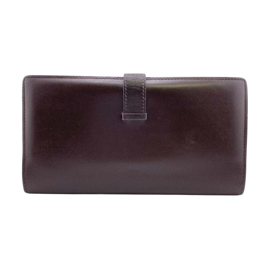 HERMES Long Wallet Purse leather Brown type Bean
