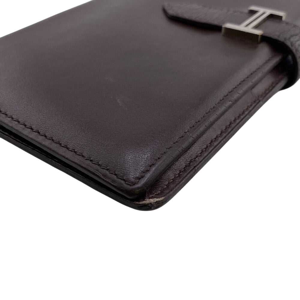 HERMES Long Wallet Purse leather Brown type Bean