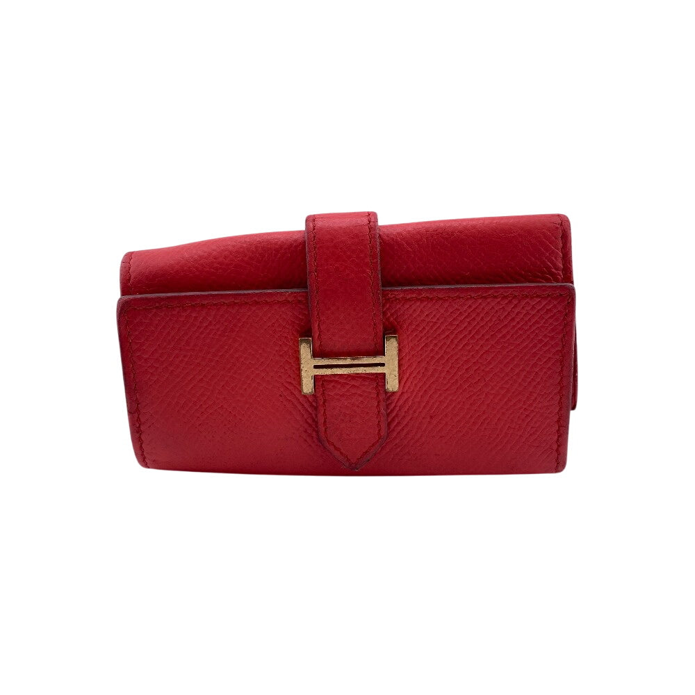 HERMES Key case Key holder  leather Red Trifold Bean 4-key case Key holder Women(Unisex)