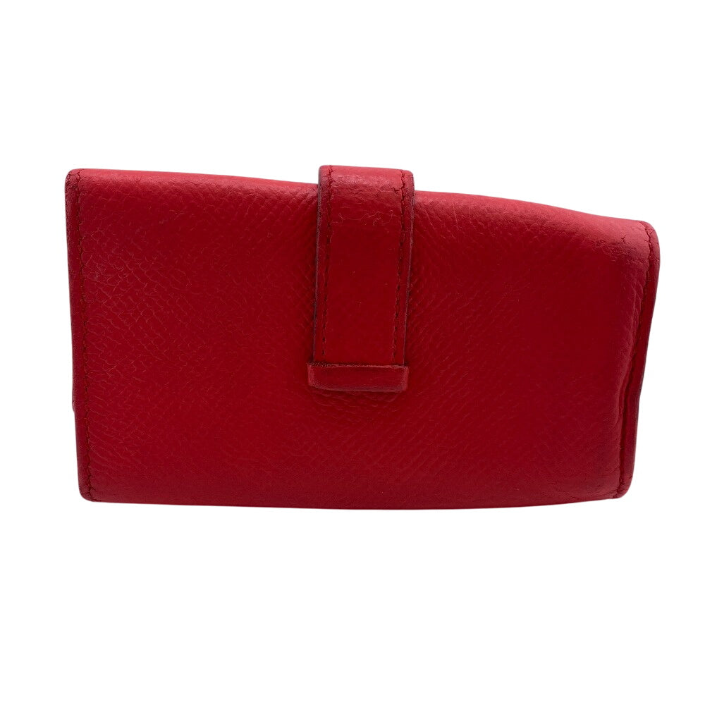 HERMES Key case Key holder  leather Red Trifold Bean 4-key case Key holder Women(Unisex)