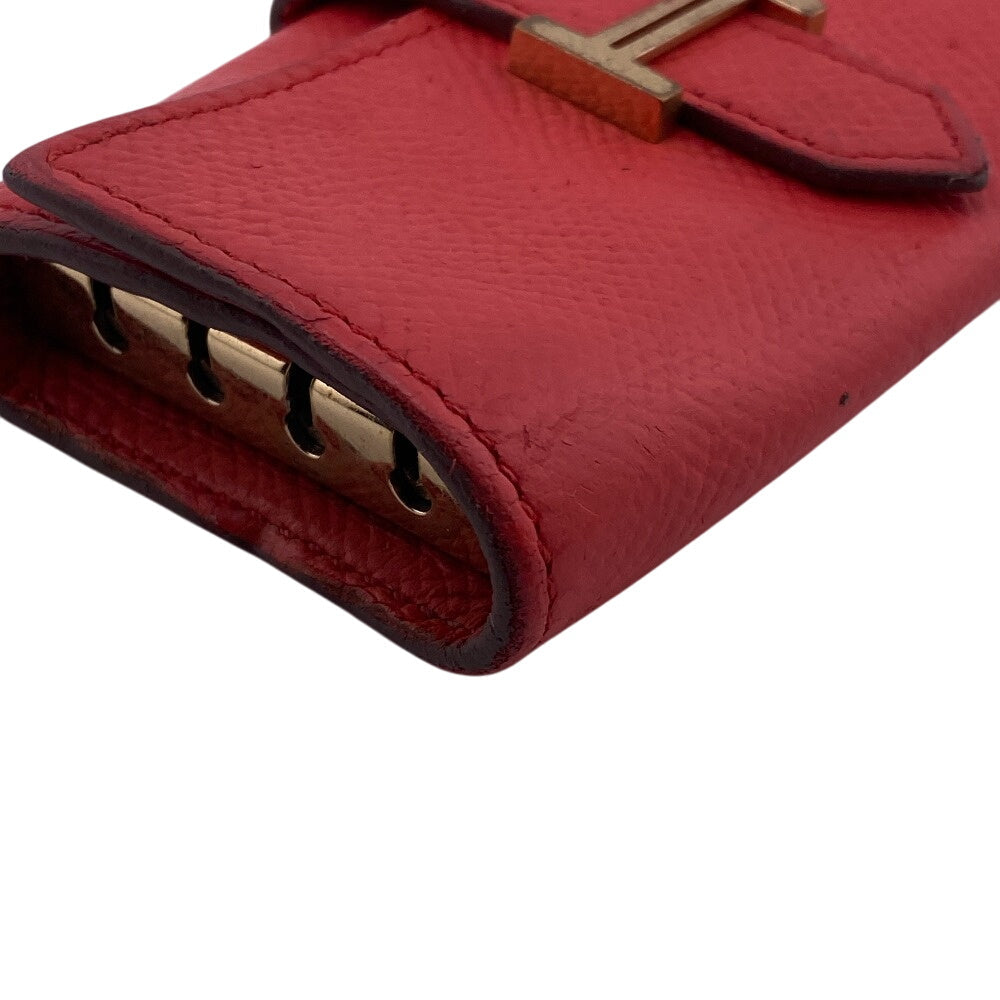 HERMES Key case Key holder  leather Red Trifold Bean 4-key case Key holder Women(Unisex)