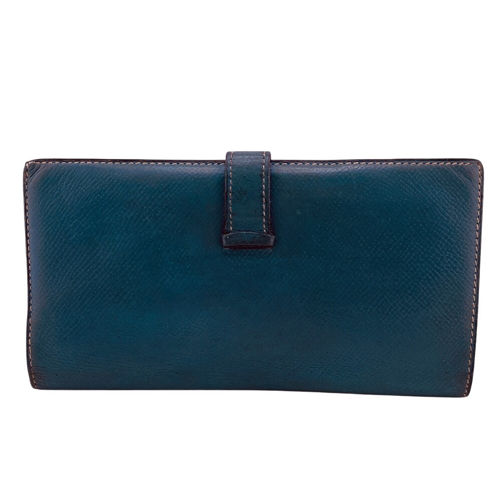 HERMES Long Wallet Purse leather blue Bean