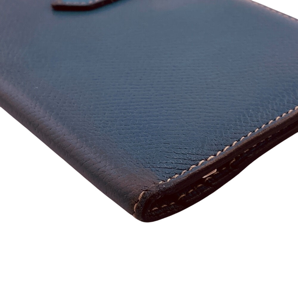 HERMES Long Wallet Purse leather blue Bean