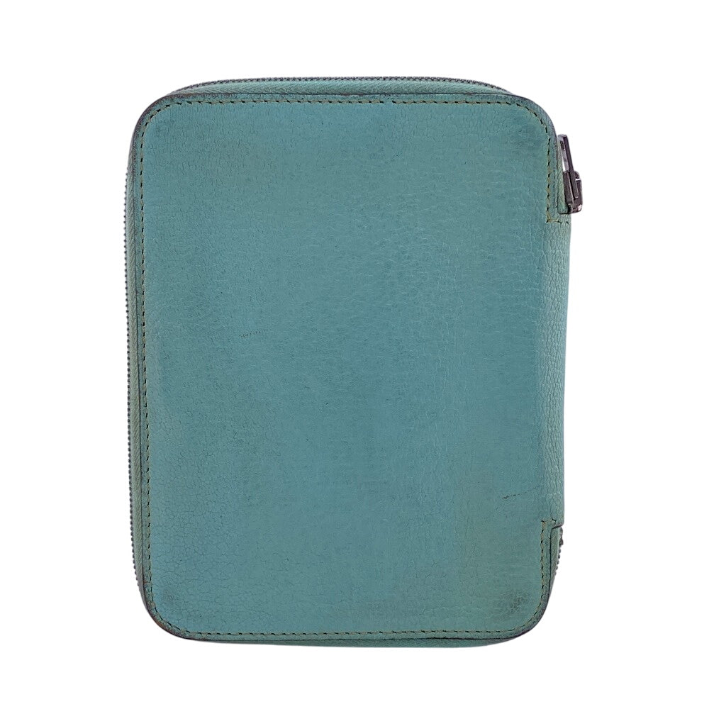HERMES Notebook cover leather Blue type Notebook Cover Passport Case Card Case Agenda zip Women(Unisex)