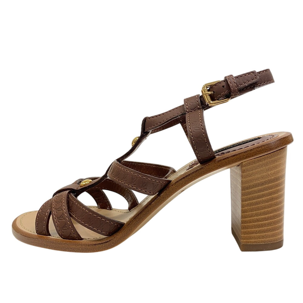 LOUIS VUITTON Sandals leather Brown Heel sandals Women 34 1/2