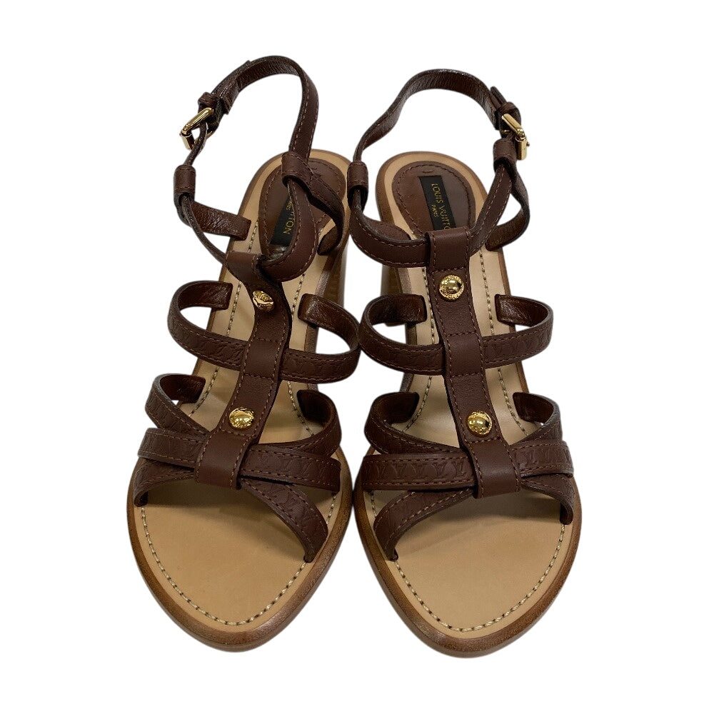 LOUIS VUITTON Sandals leather Brown Heel sandals Women 34 1/2