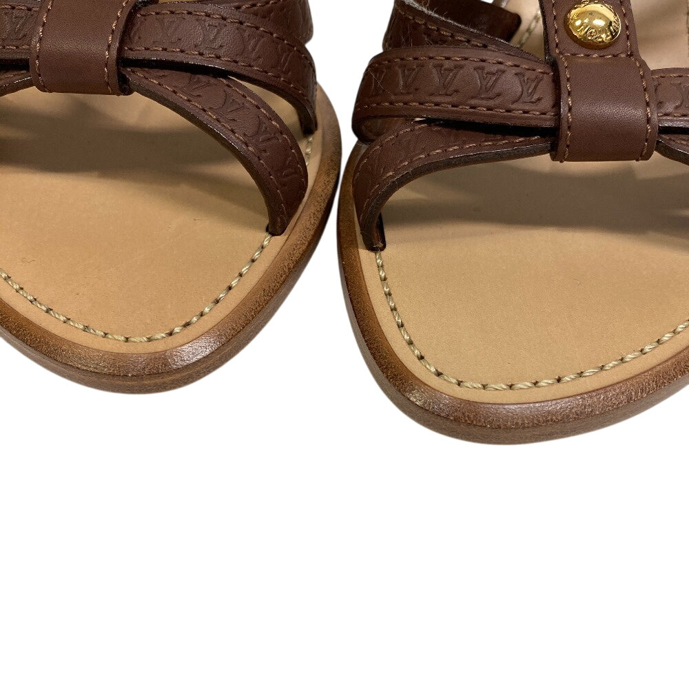 LOUIS VUITTON Sandals leather Brown Heel sandals Women 34 1/2