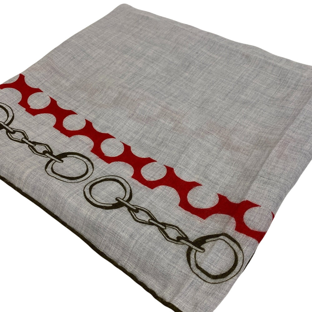 HERMES scarf Cashmere Pashmina , Silk gray LISTE EN CHAINES Carre140 Women