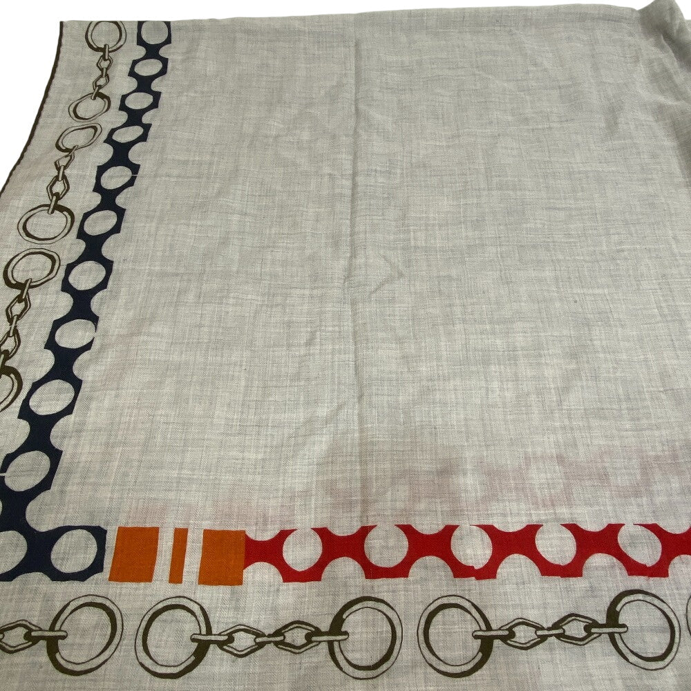 HERMES scarf Cashmere Pashmina , Silk gray LISTE EN CHAINES Carre140 Women